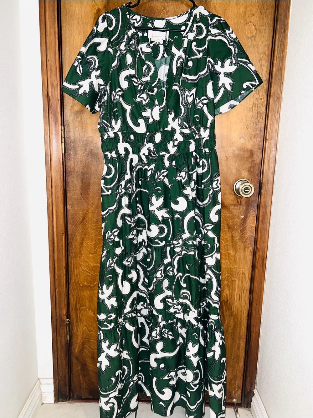 Anthropologie Somerset Forest Green and White Printed Tiered Maxi Dress - Picture 5 of 5